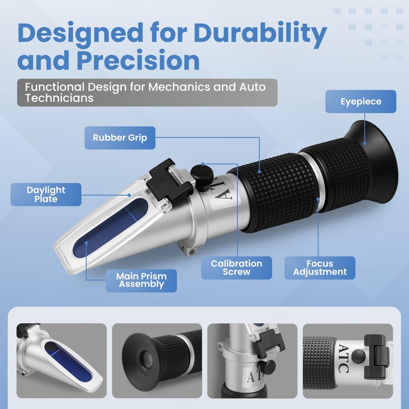 4-in-1 Refractometer for Ethylene & Propylene Glycol Antifreeze, DEF, Battery
