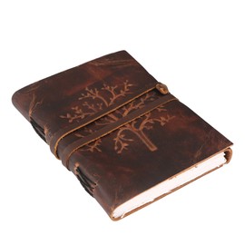 ANANYOM Handmade Leather Journal, Reddish Brown, Soft Buff Leather Tree Of Life Notebook Diary, Sketchbook with Leather String Bound Lock, Embossed Journal for Men & Women, Office Journal Handmade