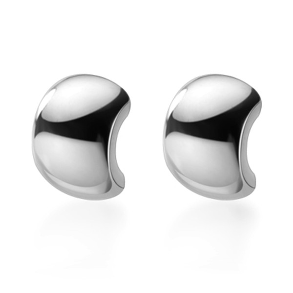 Sterling Silver Shiny Polished Half Hoop Bead Dome Stud Earrings