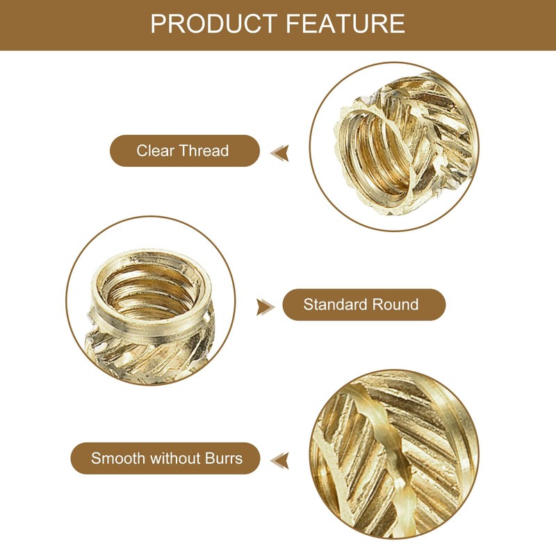 sourcing map Knurled Insert Nut M4 x 4mm L x