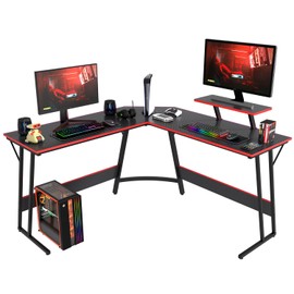 PayLessHere L Shaped Desk Corner Gaming Desk Computer Desk with Large Desktop Studying and Working and Gaming for Home and Work Place,Black