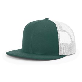 Richardson Unisex 511 Flatbill Trucker Adjustable Snapback Baseball Cap, Dark Green/White, One Size Fits Most