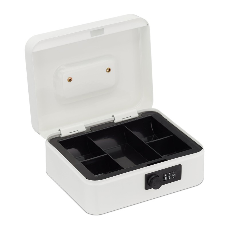 Relaxdays Cash Box, 3-Digit Number Combination, Coin Insert, Iron Money