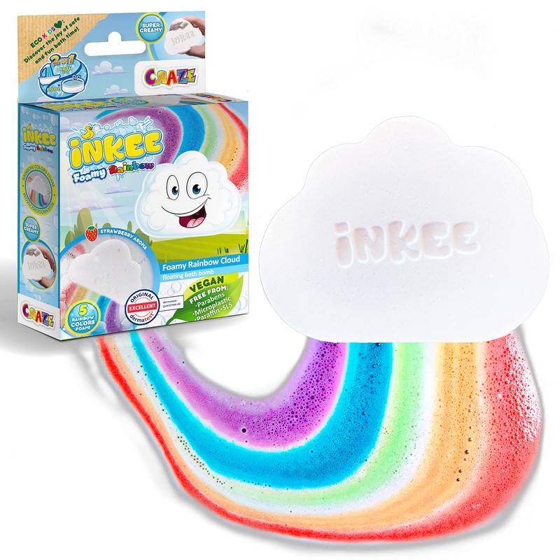 INKEE Foamy Cloud - Regenbogen Badebombe Kinder, Badekugel Kinder Schaumbad,