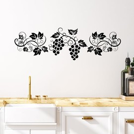 Large Vinyl Wall Decal Grape Vine with Leaves Pattern Vineyard Decor Stickers Mural (g8883) Black