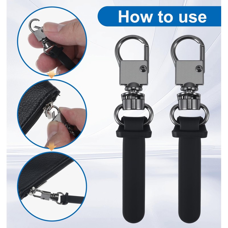 9Pcs Black Detachable Leather Zipper Pull, No-Tool Replacement Zipper Tab