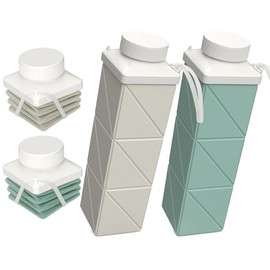 Collapsible Water Bottles 720ml, Foldable Portable Water Bottle, Lightweight Reusable Leakproof for Travel Camping Hiking Cycling Yoga Sports Outdoor School Office Gym, 2 Pack, Starlight+Green