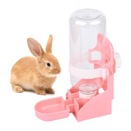 16.9oz Rabbit Water Bottle Hanging Automatic Water Dispenser for Cage Ferret Bunny Guinea Pig Water Bowl for Cages, Crates or Wall Mount (Cage Grid Spacing Over 0.59 inch) (Pink, Standard)