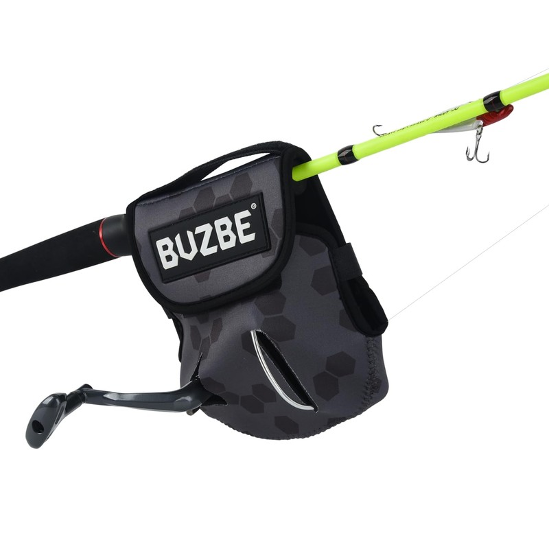BUZBE Neoprene Spinning Reel Cover - Medium - Grey Hex