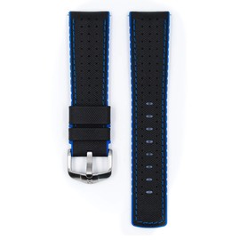 Hirsch Robby Calf Leather Watch Strap - Performance Caoutchouc - 20mm, 21mm, 22mm, 24mm - Length - Attachment Width/Buckle Width - Quick Release Watch Band (L - 20mm / 18mm, Blue Band/Silver Buckle)