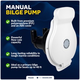 Five Oceans Manual Bilge Pump, 10-16/22-18 GPM, 1" & 1-1/2" Ports for Water/Waste, Durable P.P. & ABS, Compact Hand Pump for Boats & Sailboats up to 40 ft - FO2203