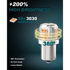 AURORIONCG Pack of 2 Yellow Amber 382 Bulbs 180° 7.5 W 800LM DC 12 V