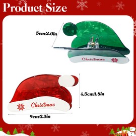 2 Pack Christmas Hair Clips, Christmas Hat Clip for Hair, Christmas Themed Hair Claw for Women, Holiday Claw Clips, Christmas Hair Accessories for Thin Medium Hair, Christmas Claw Clips (Green Red)