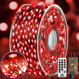 KNONEW 203FT Outdoor Christmas Fairy Lights Plug in,600 LED String Lights Outdoor Waterproof 8 Modes Memory Times for Wedding Bedroom Walls Garden Trees Decoration(red)