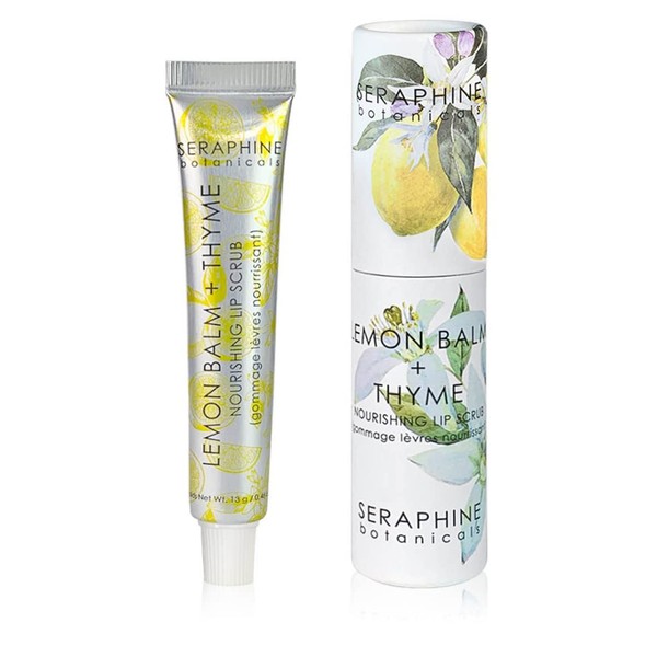 Seraphine Botanicals Lemon Balm + Thyme Nourishing Lip Scrub - Exfoliating Lip Treatment, Moisturizer for Dry and Flaky Lips, Vegan, 0.46 oz
