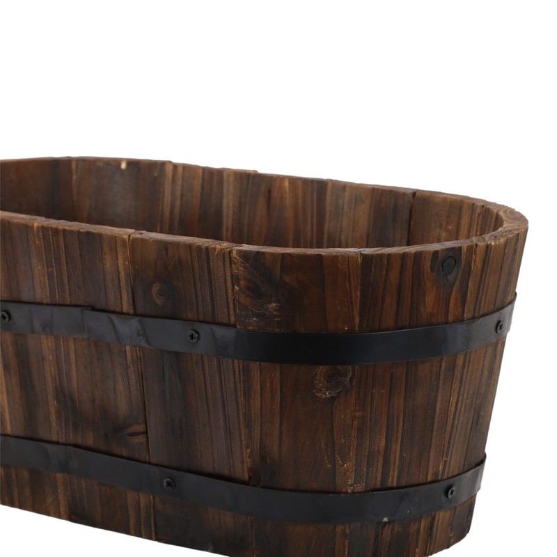 Fyne-Finds Oval Wooden Container Planter 32cm, 12inch Burnt Wood Garden
