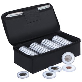 JUNDUN Fireproof Coin Storage Box, 36pcs Coin Holder Capsules with Foam Gasket & 100 Paper Currency Organizer Sleeves, 5 Sizes (40/35/30/25/20mm) Collecting Case for Collection Supplies