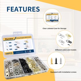 Quevaeco 80 Pack D-Ring Picture Hangers, Heavy Duty Double Hole and Single Hole Hangers with Screws, for Hanging Clock Paintings Artwork Picture Frame Hook Photos Mirrors