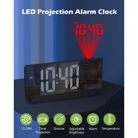 KeeKit Projection Alarm Clock with 180° Rotatable Display, Digital Mirror Clock with Auto Dimmer, 4 Adjustable Brightness Levels, Snooze, 12/24H Format for Bedroom, Office, Home