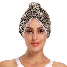 Leopard Print Cheetah Animal Hair Towel 2 Pack, Super Absorbent Hair Drying Towel Quick Dry Hair Turbans Head Towel with Button Twisty Wrap for Women Girls