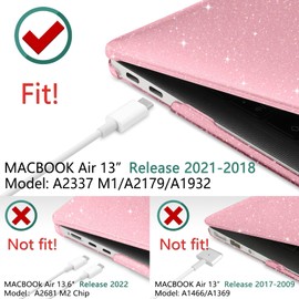 TWOLSKOO for MacBook Air 13 Inch Case 2021-2018 Release M1 A2337 A2179 A1932 Touch ID, Glitter Bling Plastic Hard Shell Case with Keyboard Cover & Type C Adapter 2 Pack & Camera Cover, Sparkly Pink