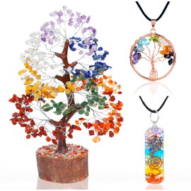 Seven Chakra Tree of Life - Crystal Tree for Positive Energy - 7 Chakra Tree Decor - Feng Shui Tree - Crystal Money Tree - Stone Tree Decor - Natural Artificial Tree - Rock Tree - Spiritual Gifts