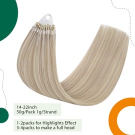 Easyouth Micro Link Human Hair Extensions Blonde Highlight Micro Ring Hair Extensions Real Human Hair 22 Inch 50g/50s Ash Blonde Micro Loop Hair Extensions Real Human Hair Long