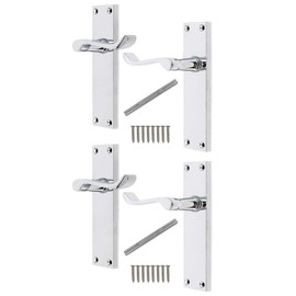 Probrico Passage Door Handles, Polished Chrome Victorian Scroll Lever Latch Handles, Polished Chrome Backplate Door Handles, Contemporary Internal Door Handles for Wooden Doors (2 Pair)
