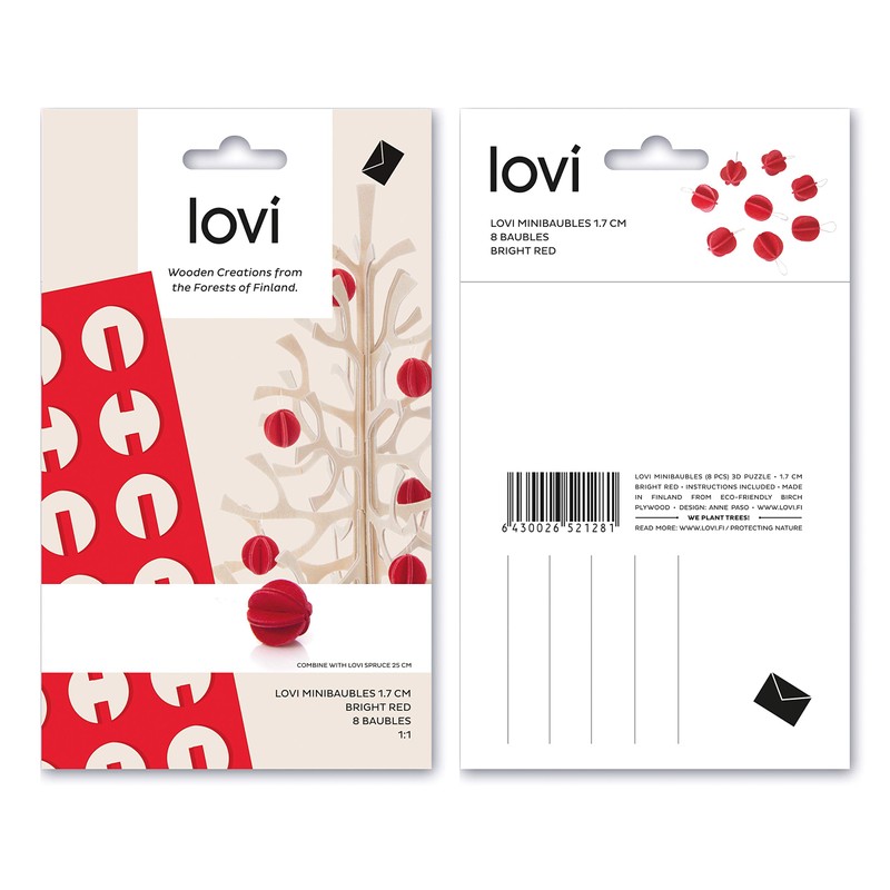 Lovi BTRD Bright Red Birch Buildable Ornament Cards Mini Balls