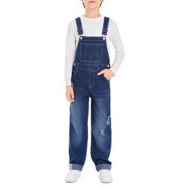 Haloumoning Boys Denim Bib Overalls with Adjustable Straps and Convenient Tool Pockets 5-14 Years