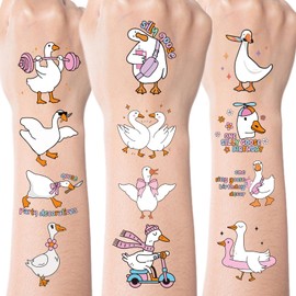 Silly Geese Temporary Tattoos for Kids - 8 Sheets Funny Silly One Goose Birthday Decorations Supplies Foolish Geese Tattoo Stickers for Girls Boys Duck Goose Theme 1st Birthday Party Favors Gifts