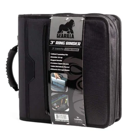 Gearilla Large 3 Ring Binder with Zipper - 3 inch Blacked Out, O-Ring Binder with Tablet Laptop Sleeve - Fits 13 inch Devices - Tactical Carry Handle, Shoulder Strap, for School, Office, and Job Sites