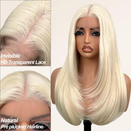 Glueless Synthetic Lace Front Wig 26 Inches Pre Plucked 13x5x1 Straight HD Lace Wigs for Black Women (#613 Blonde, 26 Inch)