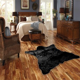 Faux Fur Bear Rug, Area Rug, Black Shag Rug, Non Slip Suede Lining, Fake Sheepskin Fur, Soft, Plush, Washable, Hand Made in USA (3'x5' Toss Rug)