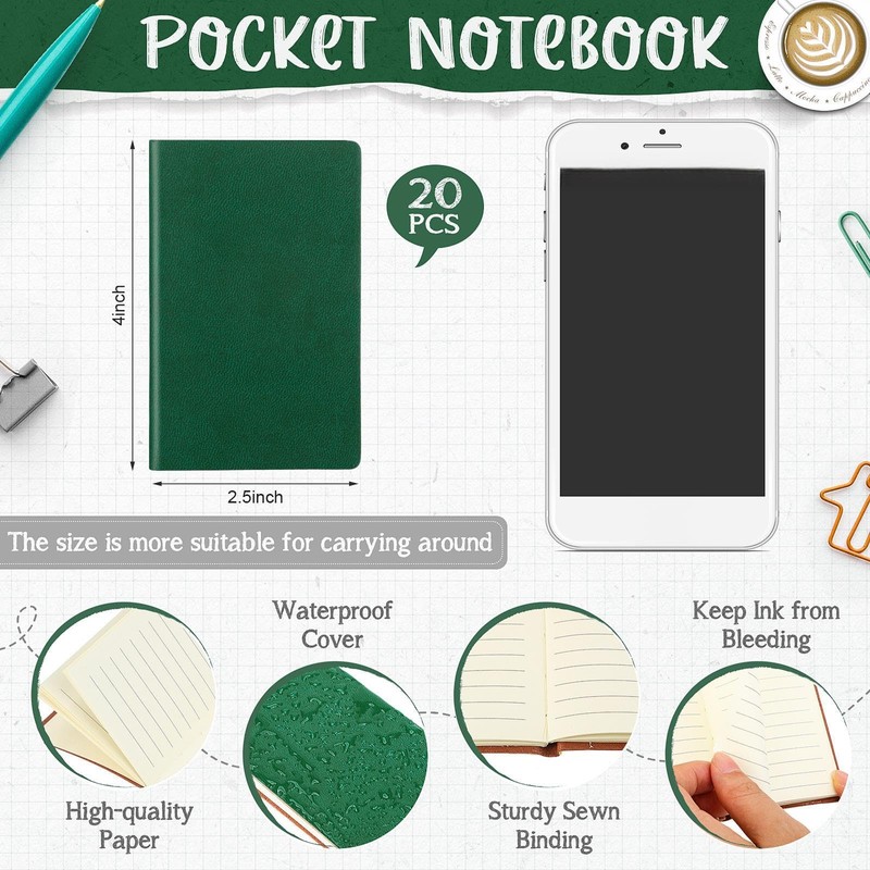 Yeaqee 20 Pack Mini Notebooks Back to School Leather Pocket