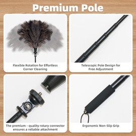 Nicemiya Extendable Ostrich Feather Duster with 17-42 inch Rotatable Aluminum Alloy Pole, Natural Fluffy Reusable Feather Duster for Cleaning High Ceilings, Pendant Lamps, Blinds, Furniture and Roof