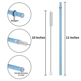 12-Pack Glitter Reusable Colorful Plastic Straws, 11 Inches Clear BPA-Free Unbreakable Sparkle Tumbler Drinking Straws with Cleaning Brush