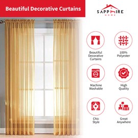 Sapphire Home Gold/Bronze Sheer Curtains - 95 Inches Length, 2 Panels Set Sheer Drapes, Light Filtering Textured Window Curtain for Living Room, Bedroom, Kitchen and Dining Room - 54"x95", Gold/Bronze