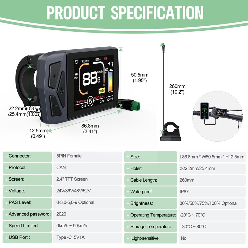 Varstrom CAN Protocol EKD01 Display for BAFANG Mid Motor -