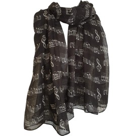 GlamLondon Music Print Scarf, Musical Note Printed Scarves, Ladies Soft Large Size Fashion Wrap Sarong Shawl (Black)