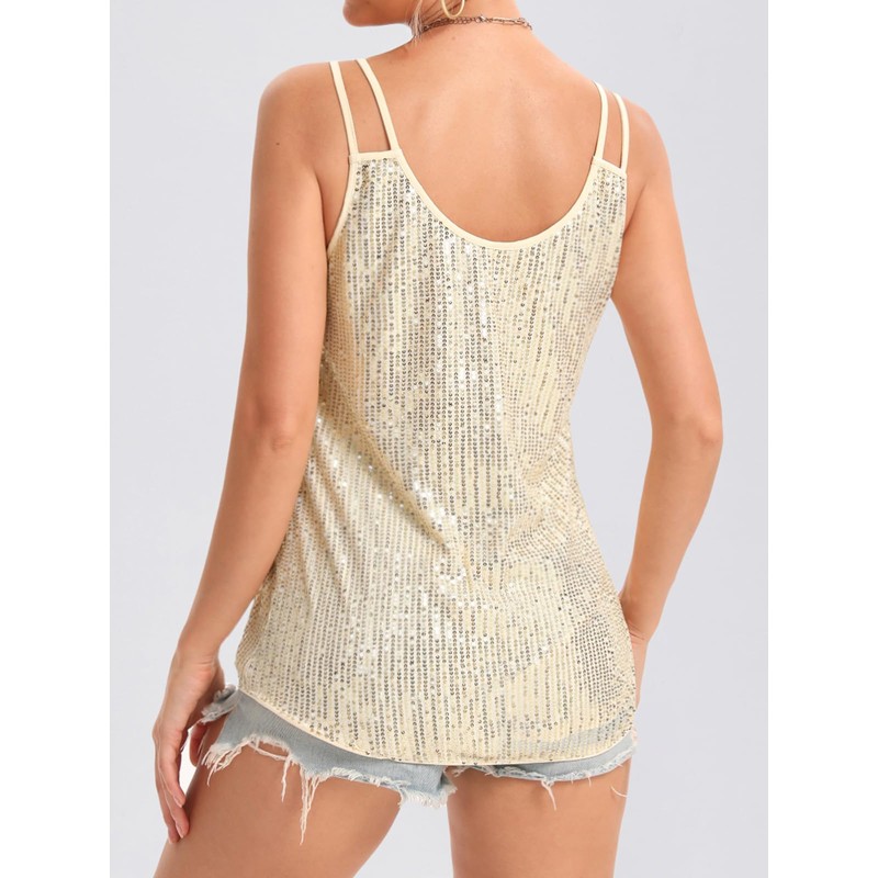 Sequin Tops for Women V Neck Dresssy Tank Tops Sparkly