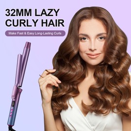 Ficzcfy 1 1/4 Inch Curling Iron with LCD Display Clipped Ceramic Barrel Professional 1.25 Inch Hair Curler Dual Voltage for Traveling,Auto Off