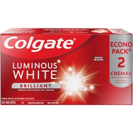 Colgate, Pasta Dental Blanqueadora, Luminous White Brilliant, Sonrisa Mas Blanca en 1 Semana, 2 piezas 75ml, Total 150 ml