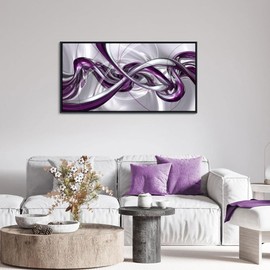 Pogusmavi Purple Wall Art - 3D Framed Canvas Abstract Art for Living Room, Modern Silver Wall Decor, Office Artwork, Bedroom Pictures, Contemporary Prints, Paintings for Wall Decorations 20×40IN