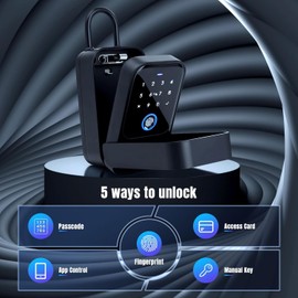 Quintin Smart Lock Box Key for Outside Keys with Code Security Lock Boxes Bluetooth Fingerprint Wi-Fi Connected Touchscreen APP Control Fingerprint Scanner Code Entry for Outdoor (Black)