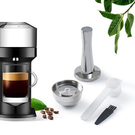 BENFUCHEN Refillable Vertuo Capsules Reusable Coffee Pods Only For VertuoLine Next Coffee Machine, New Version Stainless Steel Cap Refillable Pods Make 230 ML Crema Coffee, 1 Capsule 1 Tamper