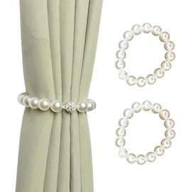 Pack of 2 Curtain Tiebacks, Faux Pearl Curtain Tiebacks, Curtain Clips with Strong Magnet, Curtain Holder Rope, Shower Curtain Back Holder, Curtains Holder for Home, Outdoor Curtain Decoration (25 cm)