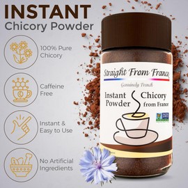 Straight From France Genuinely French, Non-GMO Certified Caffeine Free Instant Chicory Powder, Coffee Substitute Rich in Prebiotic Fibers, All Natural Coffee Alternative Made from Chicory Roots 7 Oz