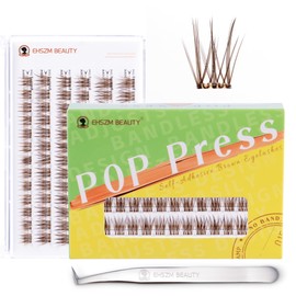 Brown Self Adhesive Lash Clusters - EHSZM BEAUTY POP-PRESS No Glue | Invisible Clear Band, Warm Tone for Daily/Party Makeup 3s Easy Apply, 24H Hold, Natural Wispy Blend (SA-Brown-Corona 10-14mm Kit)