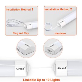 Utility LED Shop Light fixture with Plug, Airand 36W 3600lm Bright White LED Tube Light Ceiling Light for Kitchen, Bedroom, Bathroom, Corded Electric with ON/Off Switch, Linkable, Waterproof IP66, 4FT